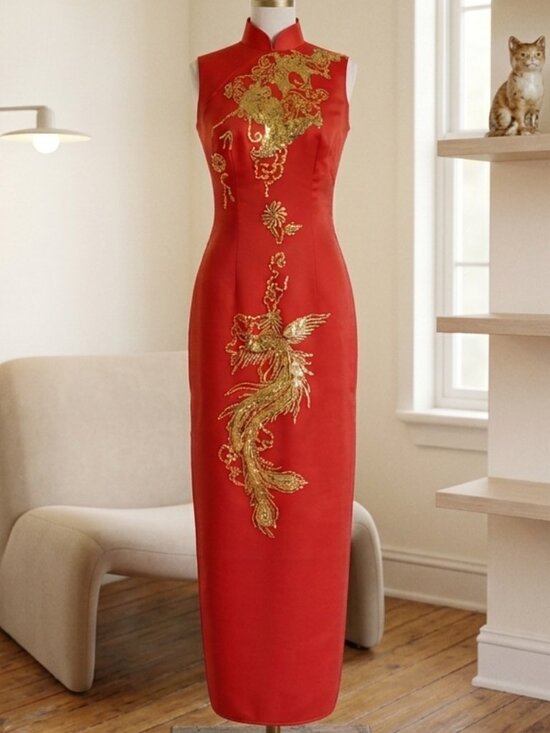 Vintage Dresses & Skirts - Vintage And 100% Silk Japanese Chinese Red Dress